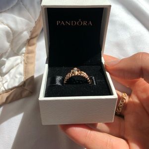 pandora princess ring in rose gold.